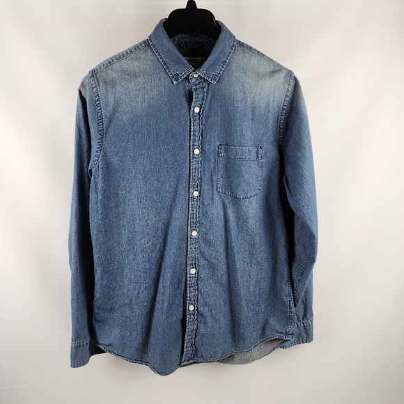 EXPRESS Mens Soft Wash Blue Jean Button-down Long Sleeve Shirt Size M - Picture 1 of 6